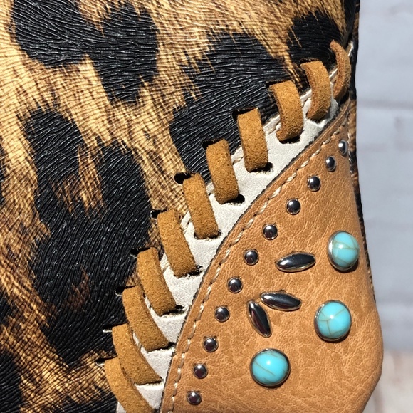 Western Style Mini Crossbody Purse Embroidery Turquoise Embellishments - Picture 13 of 15